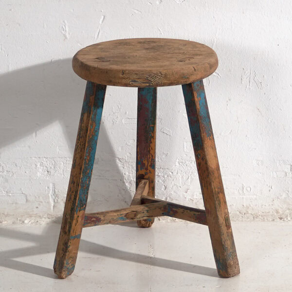 Taburete antiguo con pátina de color azul cielo (c.1900) #26