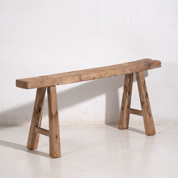 Banqueta antigua de madera maciza (c.1870) #30