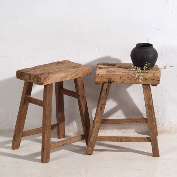 Taburetes antiguos de madera maciza (c.1900). Conjunto de 2 piezas #2