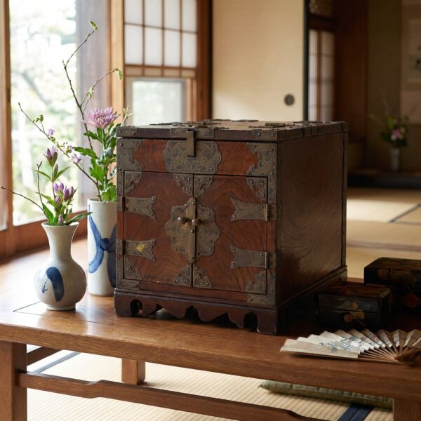 Caja-tocador antigua con espejo en madera de zelkova – Corea, circa 1900