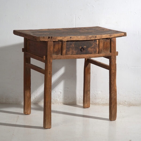 Mesa antigua de madera maciza – Mesa auxiliar china con cajón – circa 1900
