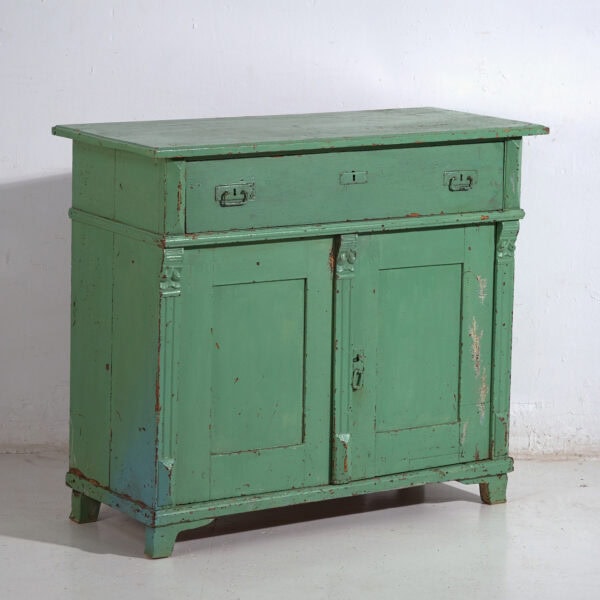 Cómoda centroeuropea en pino con pintura verde original – Tirol, circa 1890