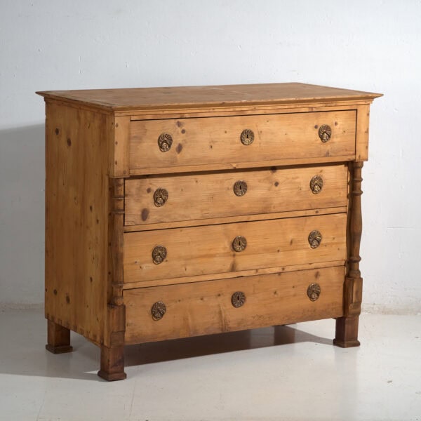 Cómoda antigua de pino macizo – Cajonera rústica europea – circa 1900