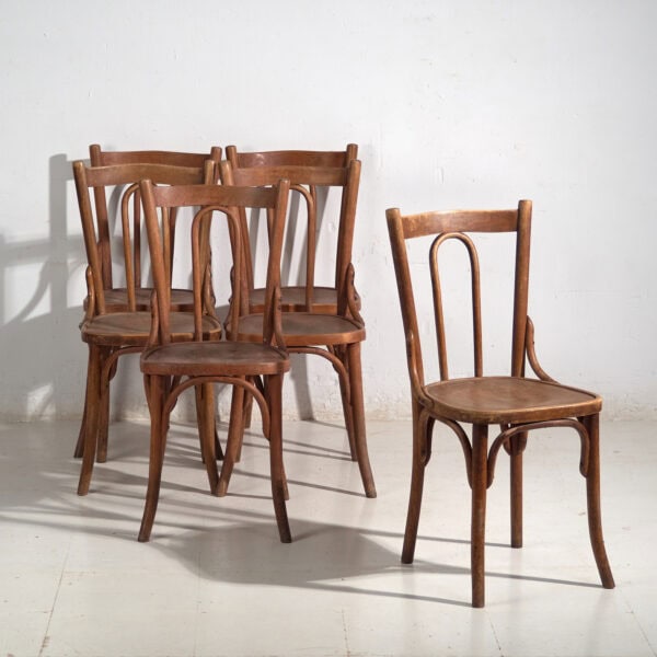 Conjunto de 6 sillas antiguas de madera curvada estilo Thonet – Europa central, circa 1900