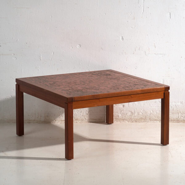 Mesa de centro vintage en teca y cobre estilo Heinz Lilienthal – Alemania, circa 1970