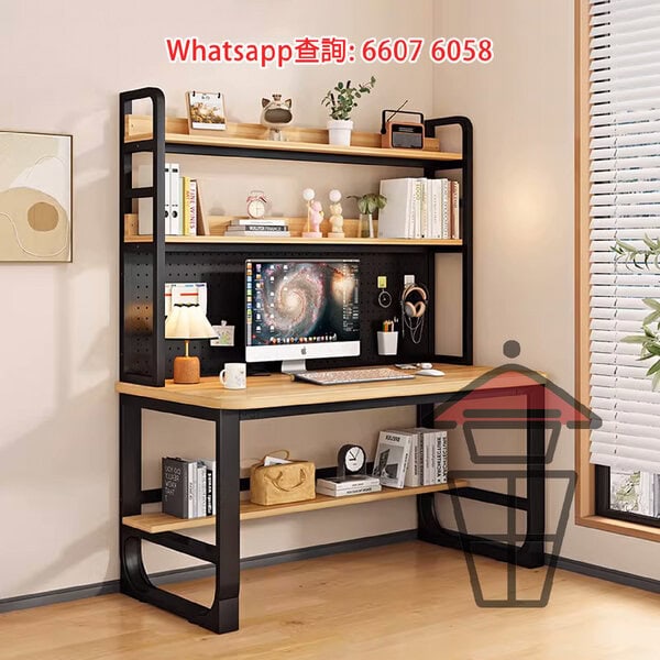 DK54 實木生態板 小童學習枱/書枱 [白架] Wooden Study Desk with 2-Tier Bookshelves 背板洞洞板 - Image 2
