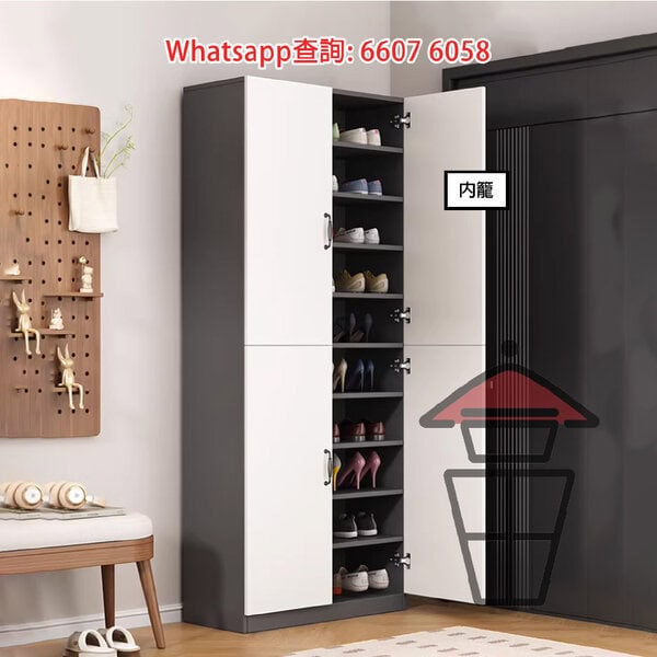 CB102 [D款 八門] 高身掩門鞋櫃 180cm Tall Wooden Shoes Cabinet 層板靈活安裝 可放長靴 - Image 2
