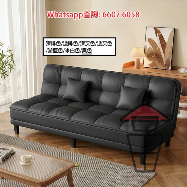 SF47 [深灰] 貓爪皮 摺疊梳化床 Scratch-resistant Leather Sofa 沒扶手 減少壓迫感 送抱枕 - Image 3