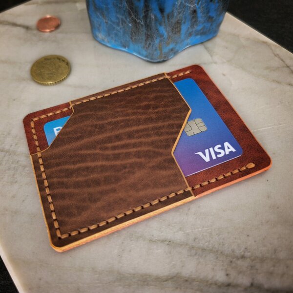 porte-cartes en cuir fait main - noisette