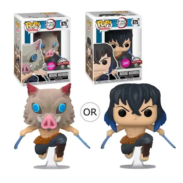 Lot 2 Figurines Funko Pop / Inosuke Hashibira N°875 / Demon Slayer / Flocked Funko Spécial édition (1 Chase + 1 Normal)