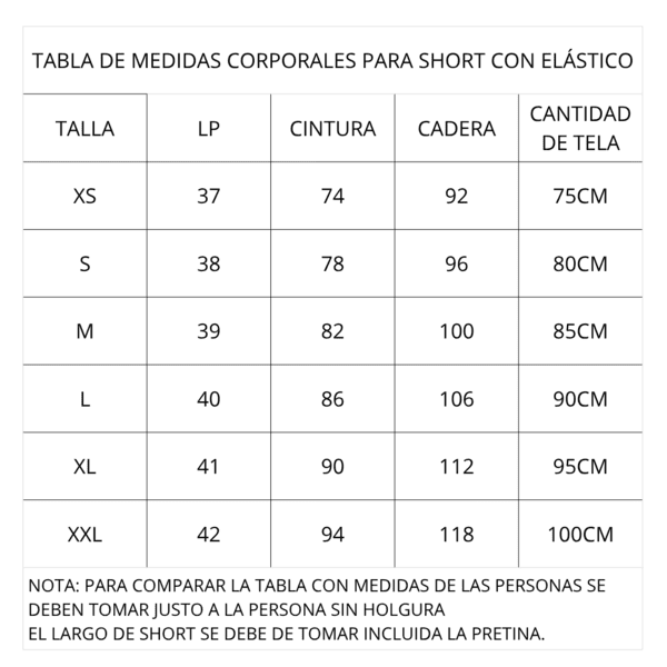 Imagen referencia de tabla de medidas del molde conjunto Blusa Quimono y Short