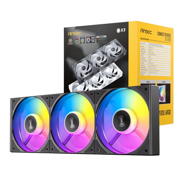 Antec Connect 120 Reverse ARGB PWM Fan 3 Pack, Black