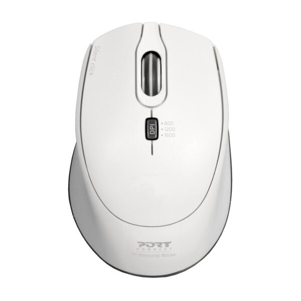 Port Connect Silent 1600DPI 3 Button Wireless Mouse, White