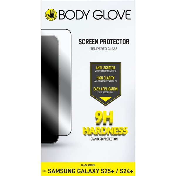 Body Glove Tempered Glass Screen Protector, Samsung Galaxy S25+, Black Border