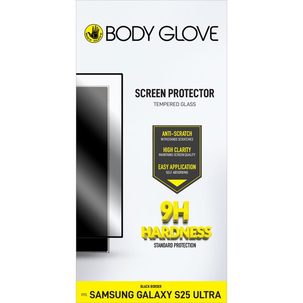 Body Glove Tempered Glass Screen Protector, Samsung Galaxy S25 Ultra, Black Border