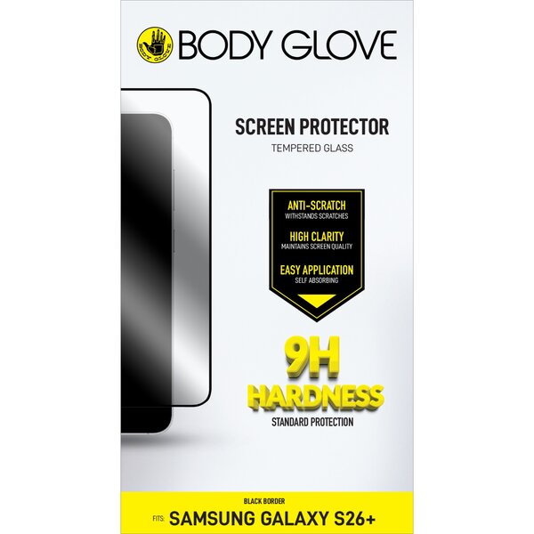 Body Glove Tempered Glass Screen Protector, Samsung Galaxy S26+, Black Border