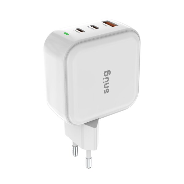 Snug 3 Port PD/USB GaN Wall Charger, 65W, White