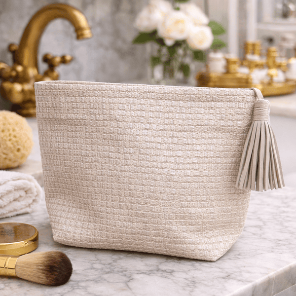 Trousse artisanale beige en simili cuir - Taille M