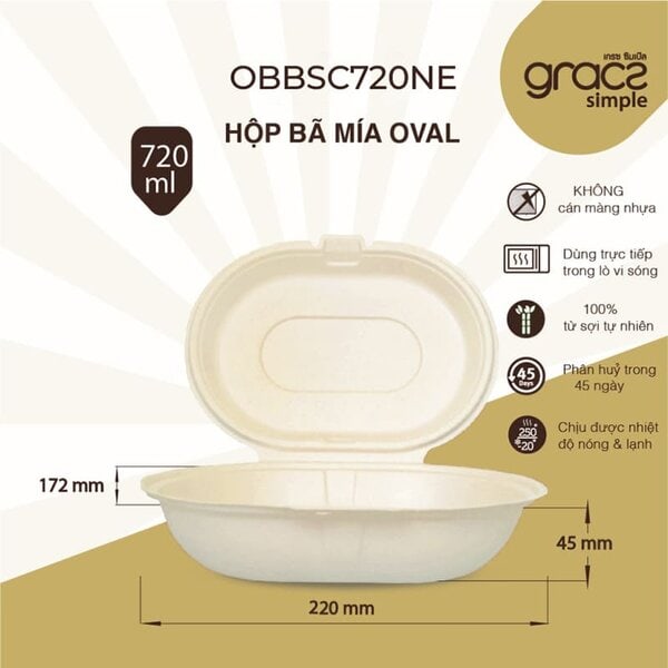 Hộp cơm Oval 720ml nắp liền Gracz
