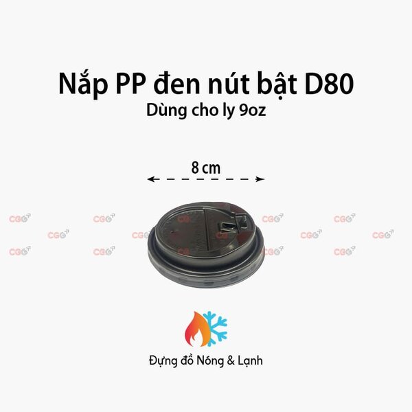 Nắp nhựa PP đen D80 Nút bật