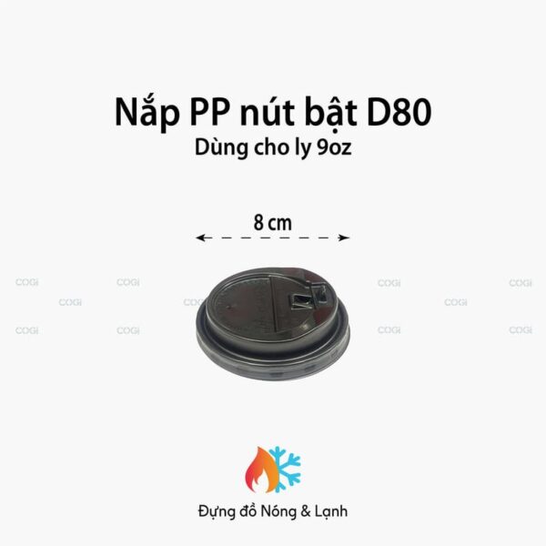 Nắp nhựa PP đen D80 Nút bật