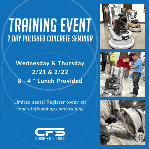 A flyer for the February 2024 Polished Concrete Seminar.