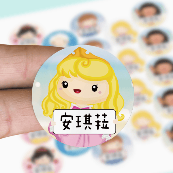 舉牌童話公主,迪士尼公主姓名貼,艾莎姓名貼紙,冰雪奇緣姓名貼