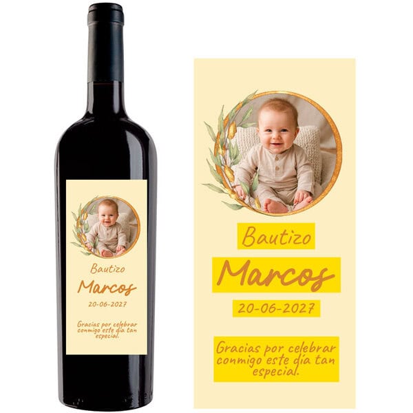 Vino personalizado para bautizo con foto