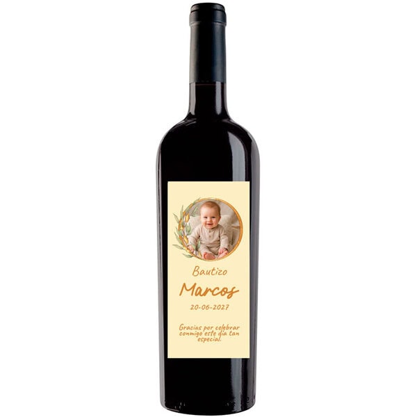 Vino personalizado para bautizo con foto
