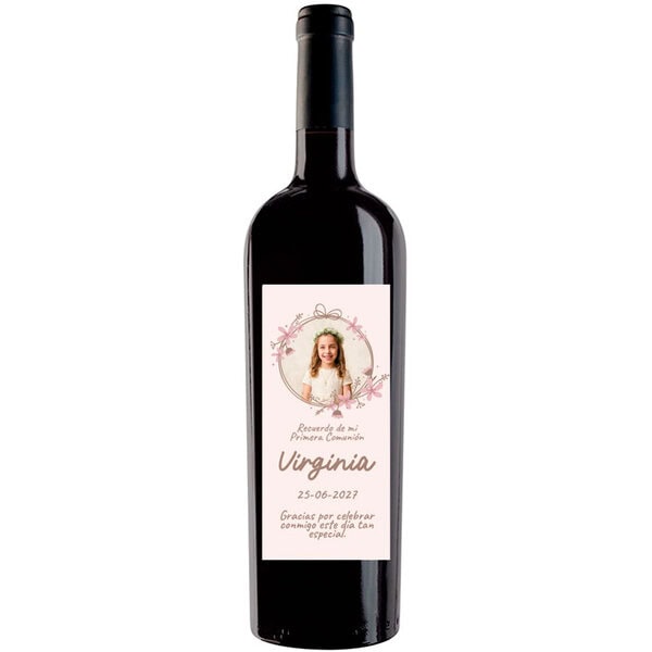 Vino personalizado para comunión niña con foto