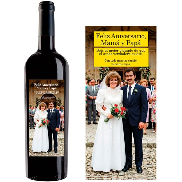 Vino personalizado con tu foto de aniversario boda