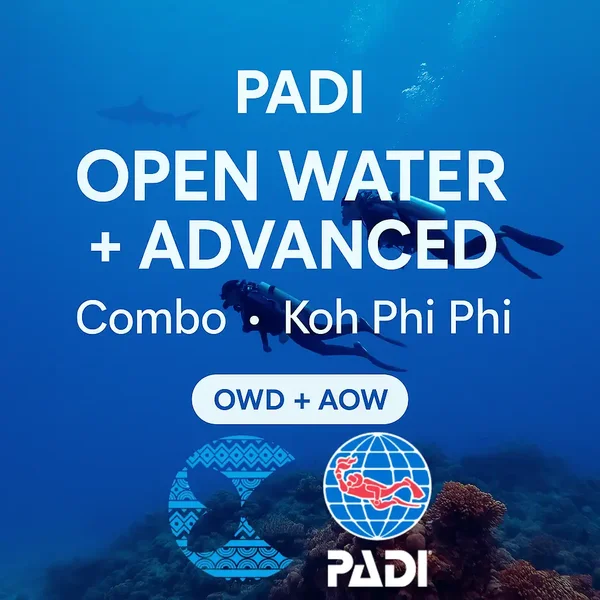 OWD + AOW combo course, Koh Phi Phi, Thailand — divers over vibrant reef