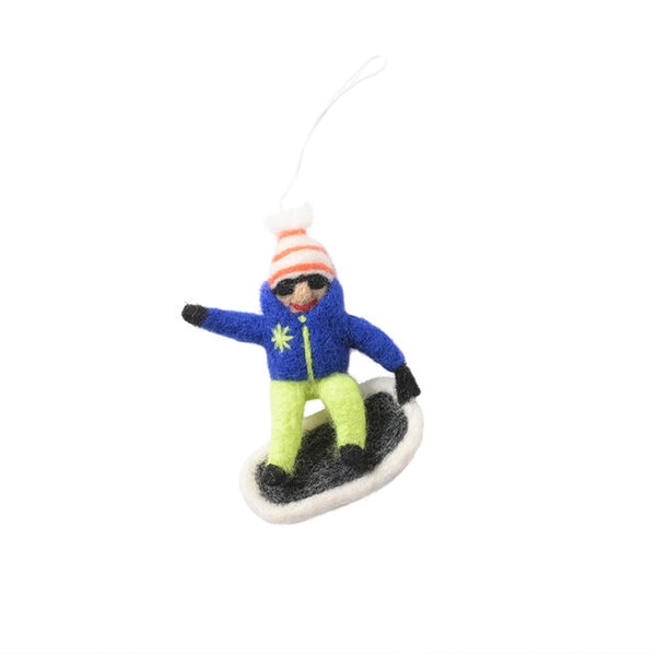 Adorno de lana snowboarder azul