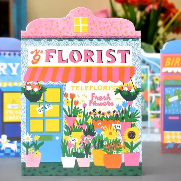 Tarjeta+sobre en litografía "Florist"