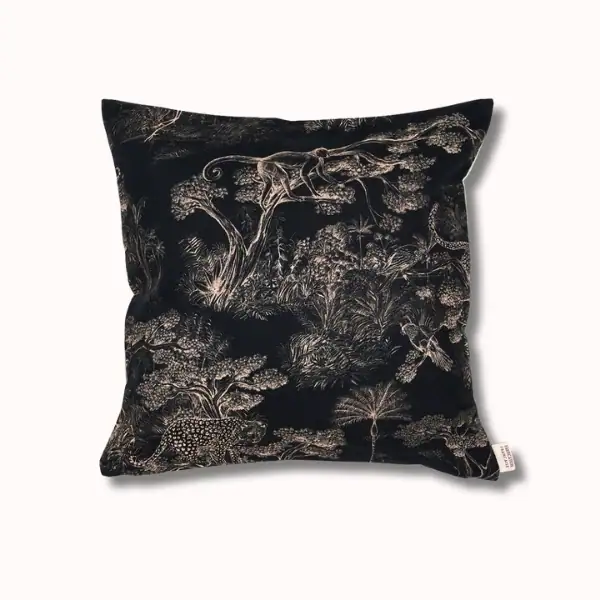 Cojín reversible rayas/selva negro 40x40 cm - Imagen 2