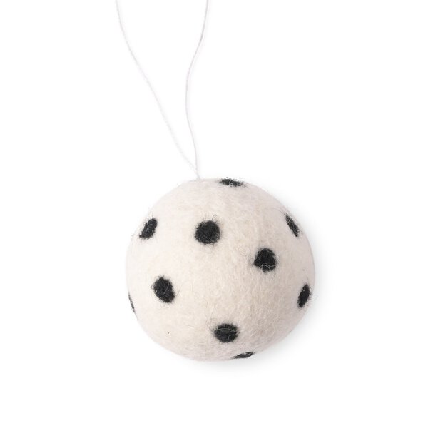 Adorno de lana bola blanca con lunares negros