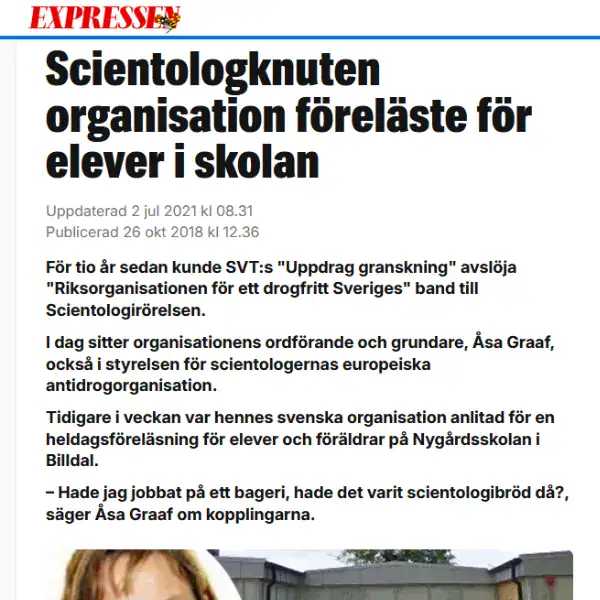 Scientologknuten organisation föreläste för elever i skolan