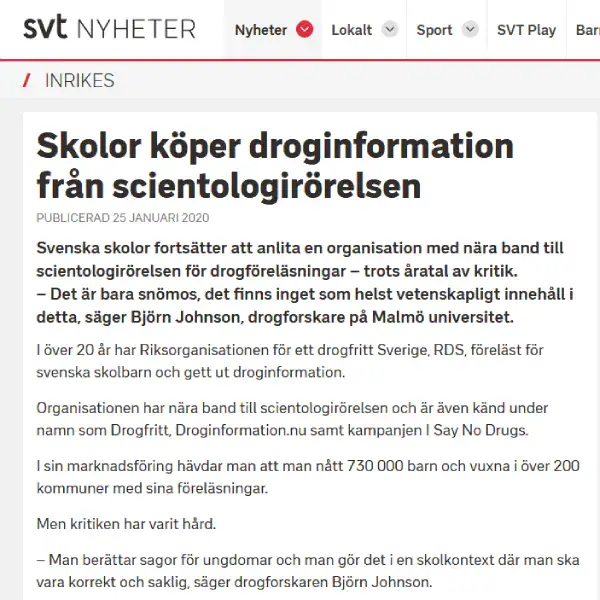 Skolor köper droginformation från scientologirörelsen