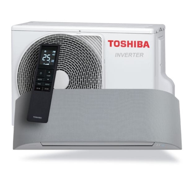 Toshiba Haori 25 premium luftvärmepump i grå design installerad av ESMA Solutions i Västerås för energieffektiv uppvärmning.