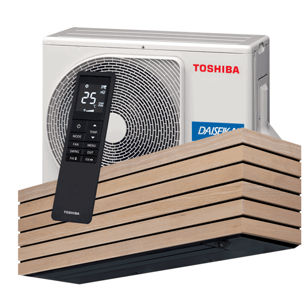 Toshiba Daiseikai luftvärmepump i trädesign installation Västerås ESMA Solutions