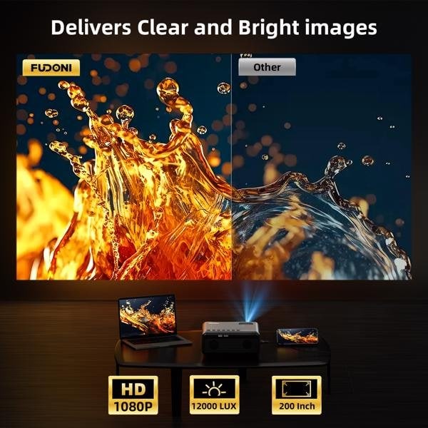 4K WiFi Projector — 12,000 Lumens, Native 1080P, Bluetooth - Image 2