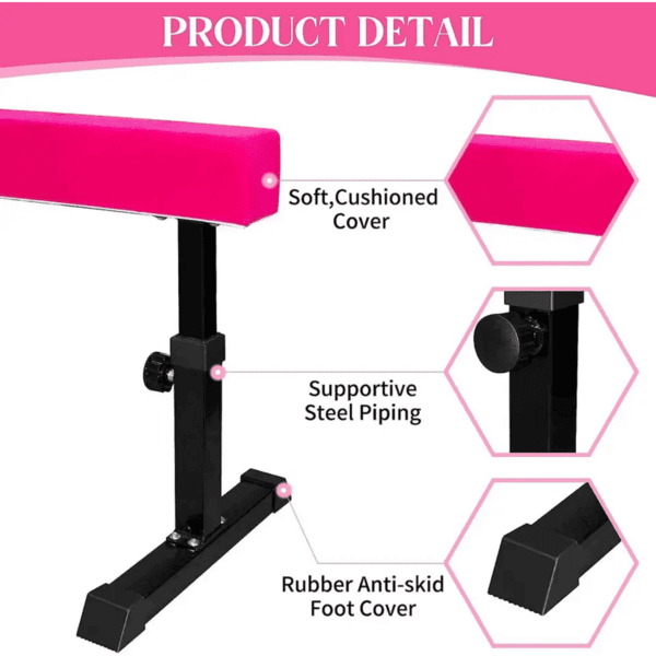 Premier Gymnastics 8 Foot Adjustable Balance Beam-Pink