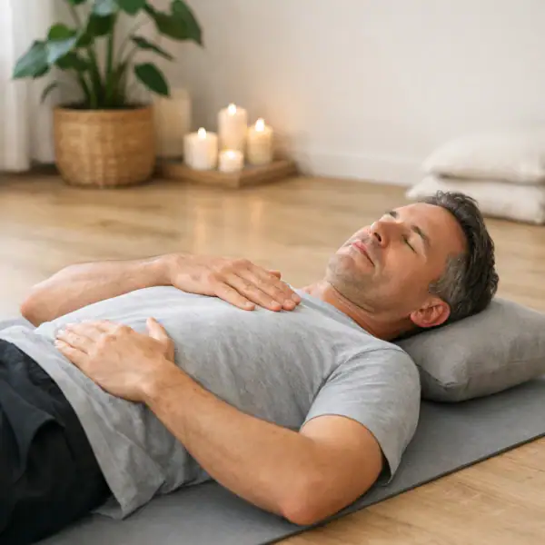 Exercice de respiration diaphragmatique pour soulager les douleurs thoraciques.