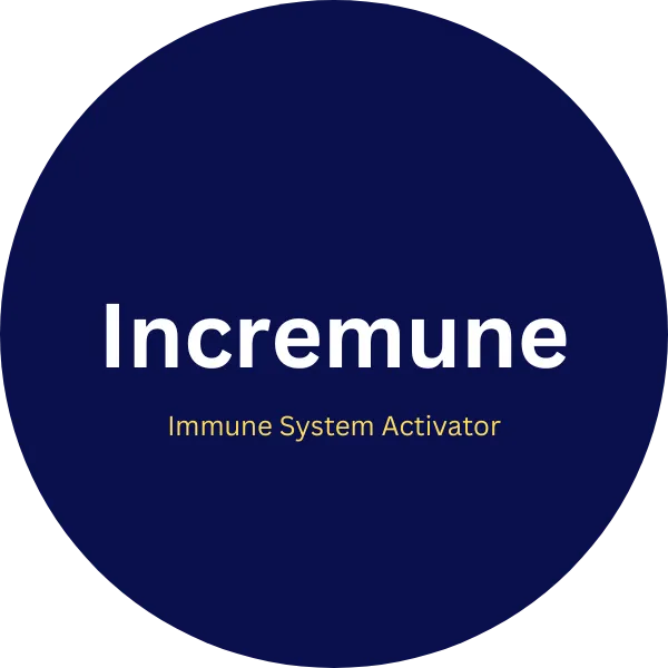 Incremune logo with bold white text and the tagline “Immune System Activator” on a dark blue circular background