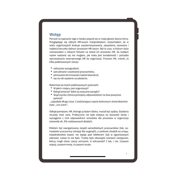 strona pierwsza wstępu do e-booka: HR łącznik. Jak i po co łączyć wszystkie poziomy organizacji? Widok na tablecie