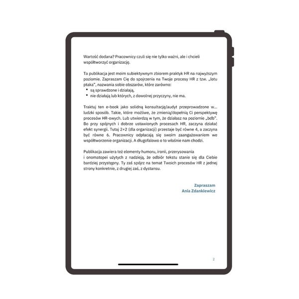 strona druga wstępu do e-booka: HR łącznik. Jak i po co łączyć wszystkie poziomy organizacji? Widok na tablecie