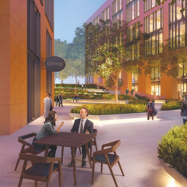 Artistic rendering of the Railyards common area
