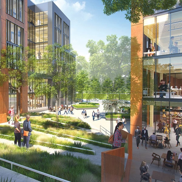 Artistic rendering of the Railyards common area