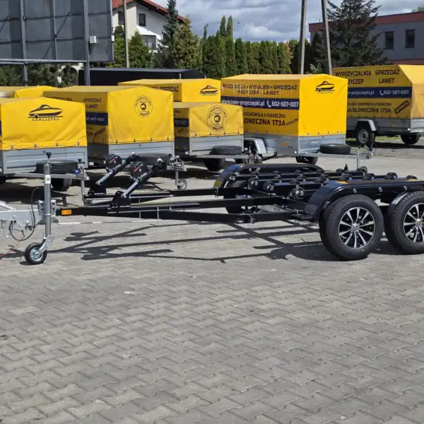 Przyczepa pod dwa skutery DWUOSIOWA  HAMOWANA DMC 800-2000 ” NOWOŚĆ PŁOZO ROLKI