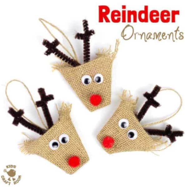 Reindeer ornament made with burlap 